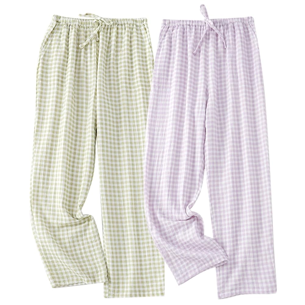 STMAHER 2 Pack Women's Cotton Pajama Bottoms Lightweight